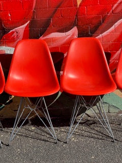 Red Eames Eiffel Chairs in Molded Plastic
