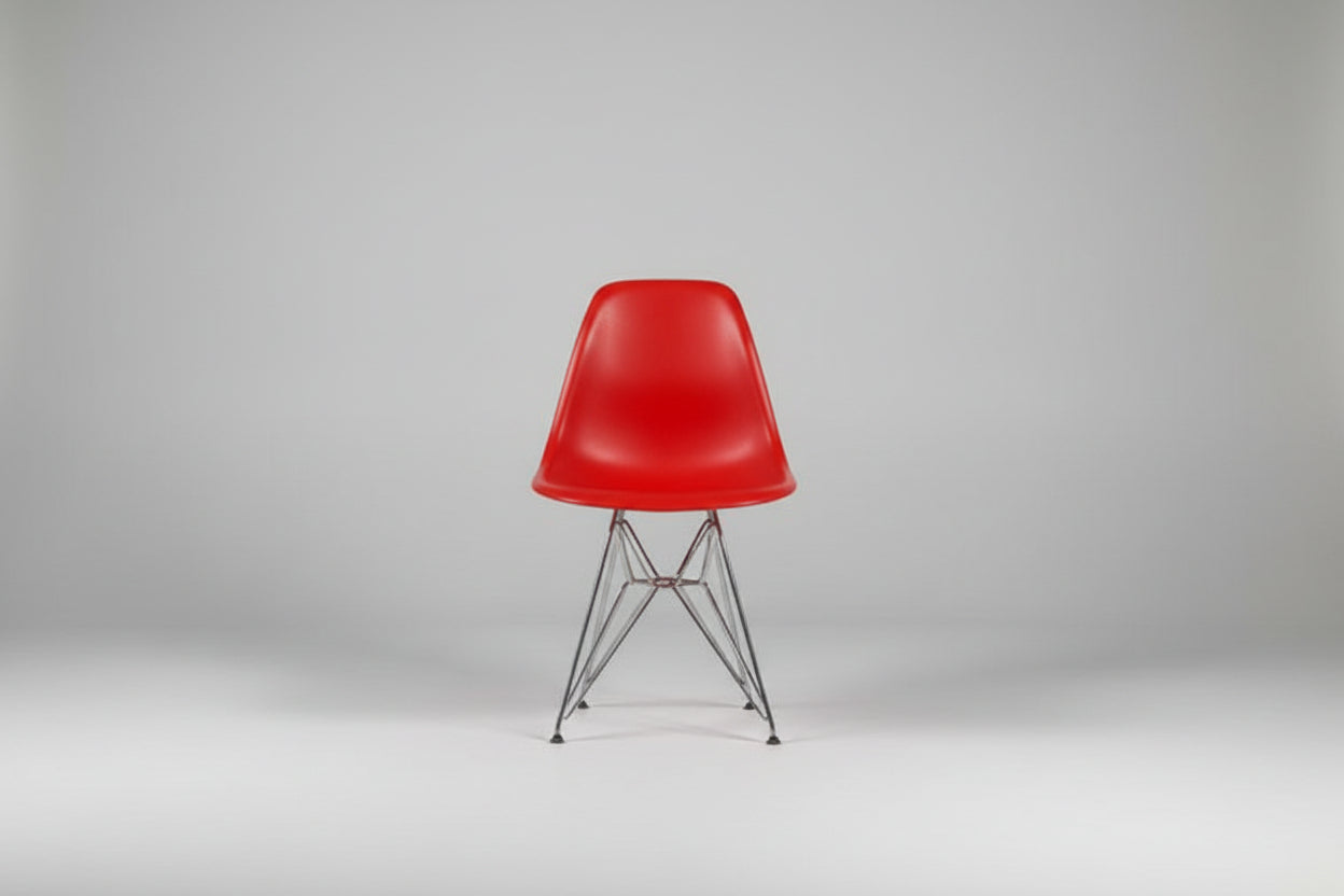 Red Eames Eiffel Chairs in Molded Plastic