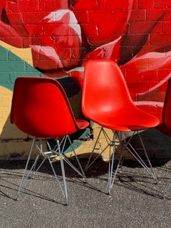 Red Eames Eiffel Chairs in Molded Plastic