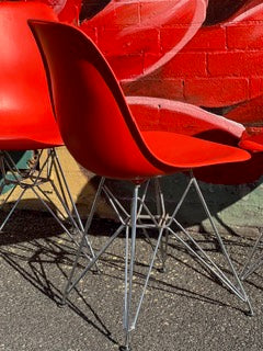 Red Eames Eiffel Chairs in Molded Plastic