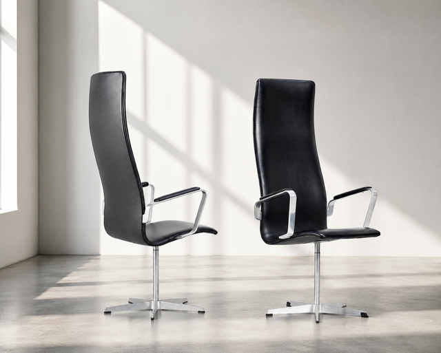 Danish Modern Oxford high back lounge chairs, designed by Arne Jacobsen for Fritz Hansen